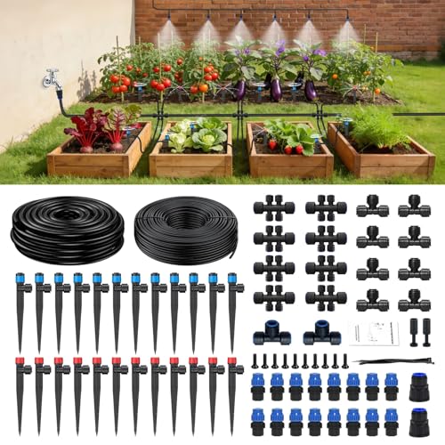 250FT Drip Irrigation System Kit New Quick-Connect, Automatic Garden Watering Misting System for Greenhouse, Yard, Lawn, Plant with 5/16 inch Hose 1/4 inch Distribution Tubing and Accessories - size: 250FT