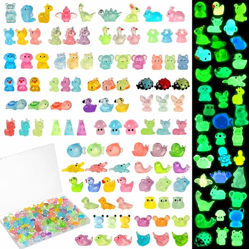 EKisemio 120 Pcs Mini Resin Animals, Glow in The Dark Mini Figures Bulk