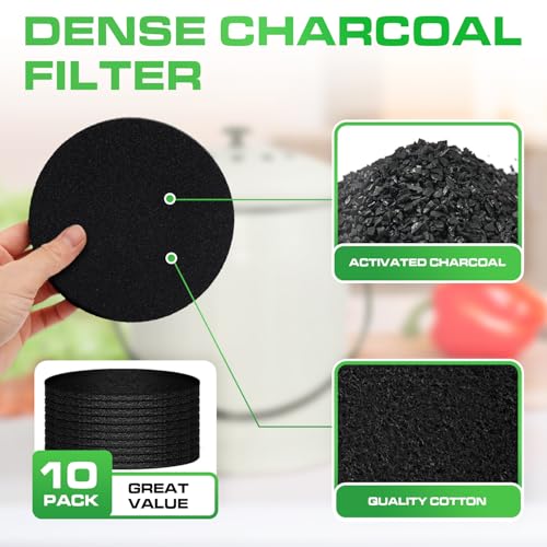 Plexon 10 Packs Charcoal Filters for Compost Bucket Countertop Bin 1.5 Gallon - Kitchen Natural Home Compost Bin Filter - Replacement Refill, Round 6.5 inch