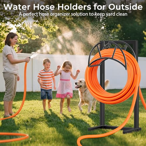 TomCare Garden Hose Holder, 4 Spikes Hose Stand for 160FT Outdoor Hose - color: Deep Black