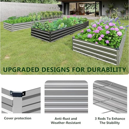 2PCS 6x3x1ft Galvanized Raised Garden Bed Kit,Metal Planter Box for Vegetables,Flowers,Herbs Durable Rust-Resistant Patio Gardening Beds,Silver - color: Sliver, size: 6x3x1(2PCS)