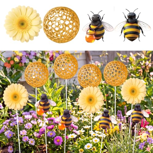 Novabright 16 Pcs Bee Stems Honey Bee Garden Stakes Beehive Flower Picks for Vase Filler Summer Outdoor Backyard Pathway Lawn Plant Flower Pots Party Decoration - style: Bee