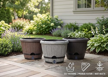 Sun-E 10" Self-Watering Whiskey Barrel Planters 3 Pack for Indoor Outdoor - color: Mix Colour Set