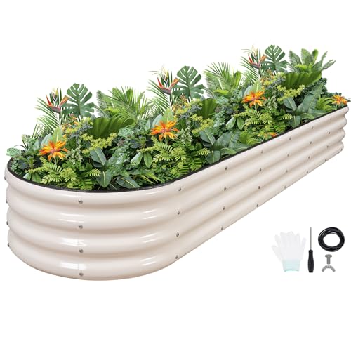 G GOOD GAIN Raised Garden Beds Galvanized, Metal Planter Boxes Kit, White - color: White, size: 8×2×1ft (1 Pack)