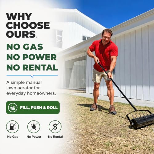 Manual Roller Lawn Aerator with Pre-Attached Spikes, Easy-to-Assemble