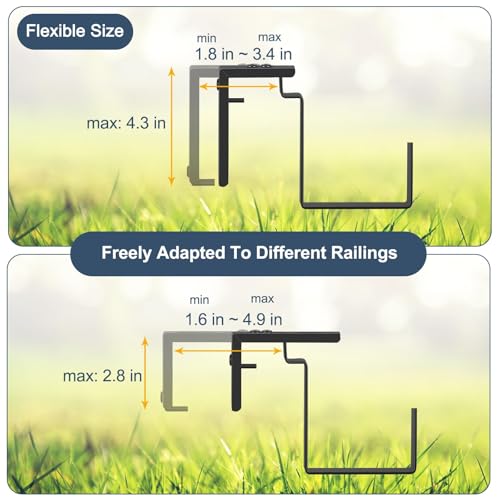4 Pack 17 Inch Deck Railing Planter Boxes Adjustable Window Boxes Planters - color: Gray+black Brackets