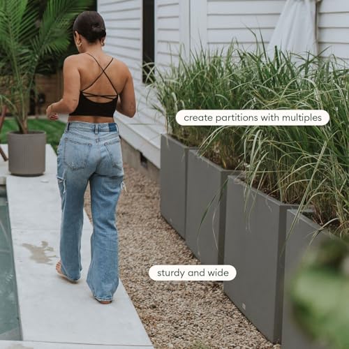 Veradek Block Series Span Planter - Tall Rectangular Outdoor Planter - color: Gray, size: Medium - 2 Pack