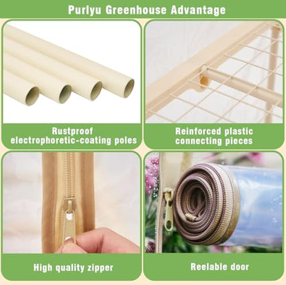 Purlyu Mini Greenhouse for Indoor Outdoor, Small Plastic Plant Green House 4-Tier Rack Stand Portable Greenhouses with Durable PE Cover for Seedling, 2.5x1.6x5.2 FT - style: Steel Frame+PE cover(white)