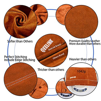 QeeLink Leather Welding Apron 6 Pockets Heat Flame Resistant for Blacksmith - color: Brown, size: 24"x 36"
