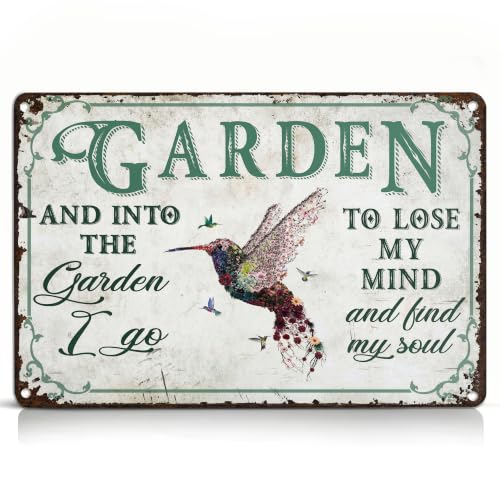 Hummingbird Garden Metal Sign 8x12 Inch Vintage Floral Wall Decor - color: Hummingbird
