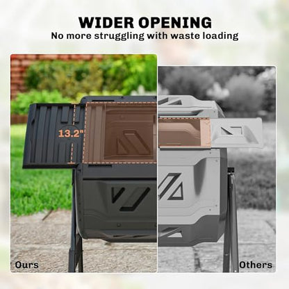 Outdoor Dual Chamber Compost Tumbler – 37" Rotating Compost Bin with Metal Base, UV-Resistant, Easy Assembly, Gardening Kit with Gloves & Tools (Black) - color: BLACK