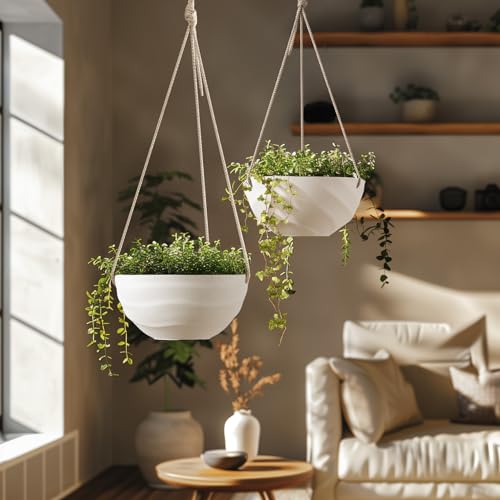La Jolie Maison Self-Watering Indoor Hanging Planters, Set of 2,10 Inch - color: Eggshell White