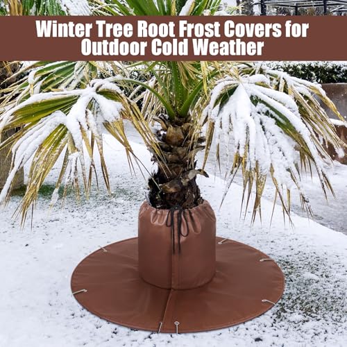 2 Pack Palm Tree Root Protectors - 3 Layers Tree Root Freeze Protectors with Ground Nails, Winter Tree Root Frost Covers for Outdoor Cold Weather Plants Root Protection, Plant Covers Freeze Protection