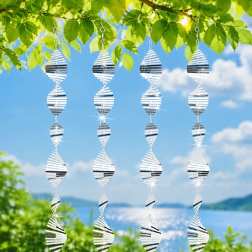 12 PCS Bird Deterrents for Outside Patio, Stainless Steel 3D Wind Spinners Outdoor Birds Scarer Set, Reflective Bird Scare Discs, Woodpecker Pigeon Away from House Window Patio Yard Porch