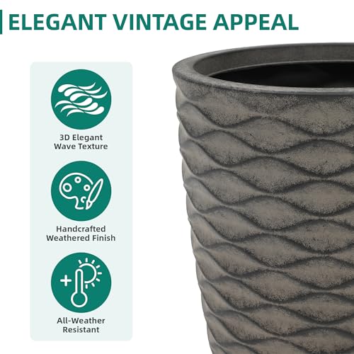 2-Pack 19" Rustic Black Resin Tall Planters with Wave Texture - color: 19"h-rustic Black Wavy