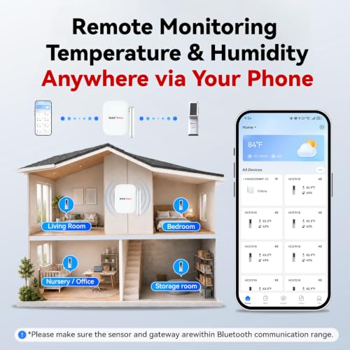 BaldrTherm WiFi Room Indoor Thermometer | Humidity Meter-3Pack - color: White Getway+3 Sensor