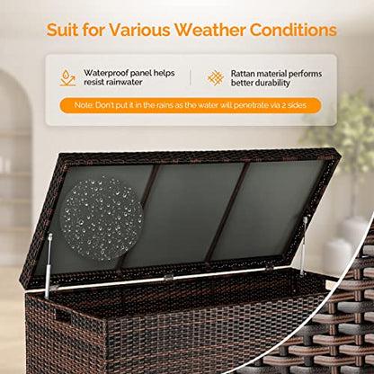VINGLI 132 Gallon Outdoor Wicker Storage Box