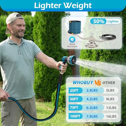 25FT Non-Expandable Garden Hose, Flexible Water Hose with Spray Nozzle, Kink-Resistant, Leakproof 3/4" Brass Connectors, Lightweight & Portable Water Pipe for Yard, Lawn Outdoor - size: 25FT
