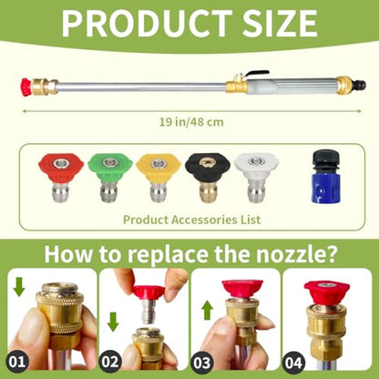 High Pressure Hose Nozzle for Garden Hose,Leak-Free Jet Wand with 5 Nozzles - color: Gray