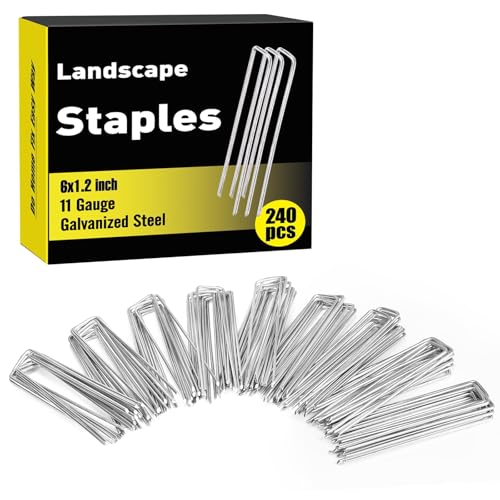 HongWay 240 Pack Landscape Staples 6 Inch, Galvanized Garden Stakes - size: 6 Inch