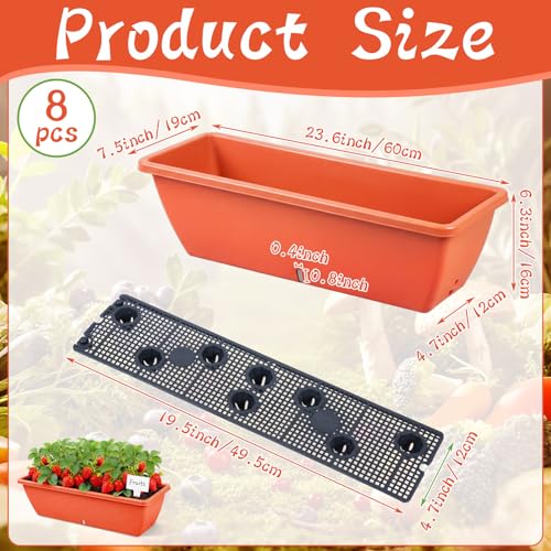 8 Pcs 24 Inch Plastic Window Boxes Planters, Red - color: Red