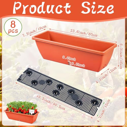 8 Pcs 24 Inch Plastic Window Boxes Planters, Red - color: Red