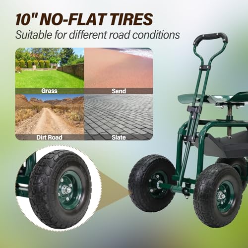 BESTHLS Rolling Garden Cart with Seat on Wheels Heavy Duty Support 500lb - size: Style D