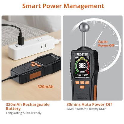 Proster 2-in-1 Moisture Meter Pin/Pinless Rechargeable 3-Color Bar - color: Black 2 in 1