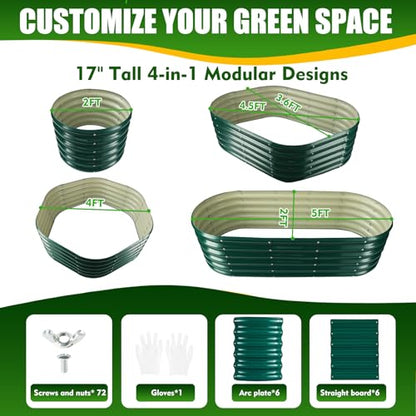 TBMLC Oval Green Galvanized Planter Box, Metal Raised Garden Bed 5X2X1.4 FT - color: Dark Green, size: 5X2X1.4 FT
