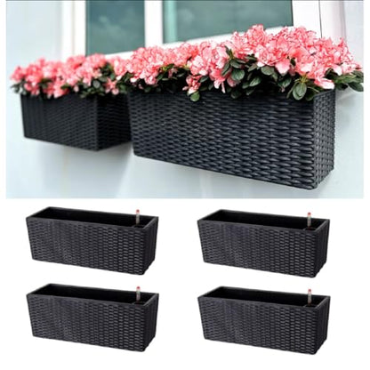 LaLaGreen Outdoor Wall Planters (20in, 4 Pack) Black Window Flower Boxes - color: Black X 4