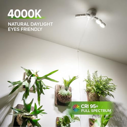 SANSI Wall Mounted Grow Light, 30W Dual Head Full Spectrum with Remote - size: 30W-2800Lumen