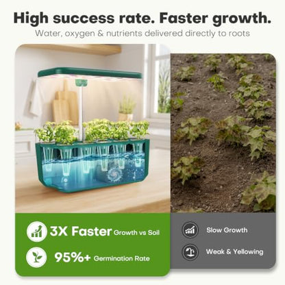 Ahopegarden Hydroponics Growing System: 10 Pods Indoor Herb Garden with LED - color: Green