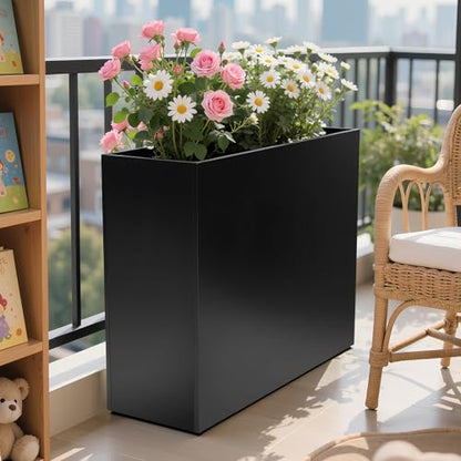 VGMiu Rectangular Planter Boxes Metal Planters Black 38.2''Lx13''Wx30''H