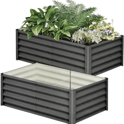 Garvee 2 Pack 6x3x2 ft Raised Garden Beds, Outdoor Galvanized Raised Beds - size: 6x3x2 FT