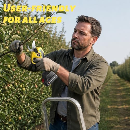 HOBUZA 21V Brushless Pruning Shears LCD Cordless Electric Garden Trimmer - color: Yellow