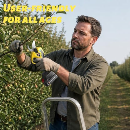 HOBUZA 21V Brushless Pruning Shears LCD Cordless Electric Garden Trimmer - color: Yellow