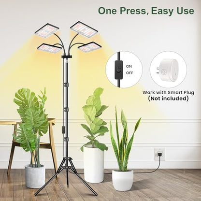 LBW Grow Light for Indoor Plants, Quad-Head Standing Plant Light, Full Spectrum, Wide Coverage, 63” Adjustable Height, Plug & Play - size: 4-Head Floor Lamp