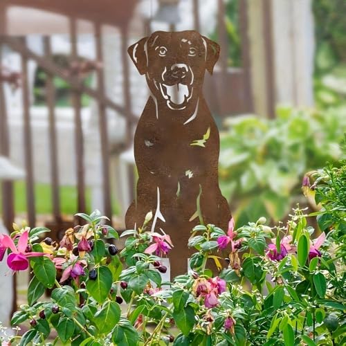Resama Rusty Metal Dog Garden Stake, Rusted Labrador Retriever Yard Art - color: Labrador