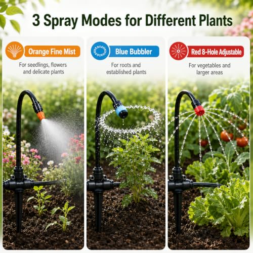 100FT 5/16" Drip Irrigation Kit, 18 Emitters for Raised Beds - size: 100FT