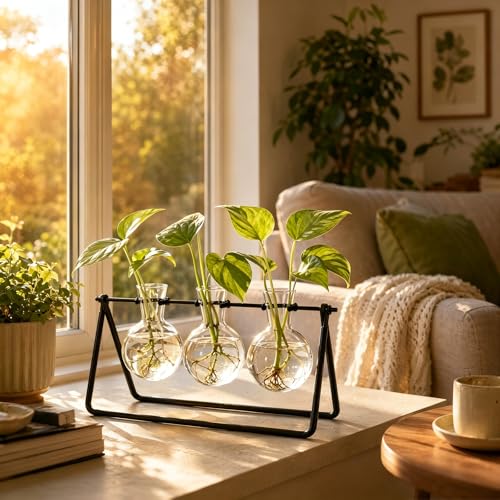 Plant Propagation Stations, Plant Terrarium with Minimalist Metal Stand