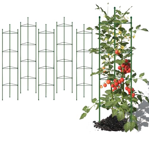 G-LEAF 6 Pack 5ft Tomato Cage for Garden Plant Support, Garden Stakes Tomato Cage, Tomato Cages Plant Stakes for Climbing Plants - size: 5FT-6Pack