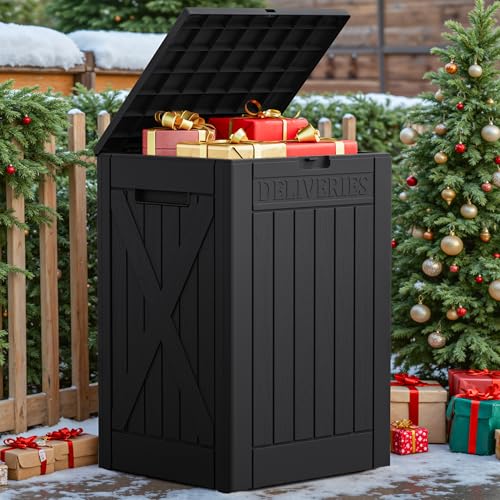JUMMICO 52 Gallon Resin Package Delivery Box Lockable&Waterproof - color: Black