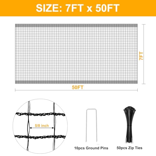 Deer Fence Netting, 55gsm Plastic Temporary Mesh Fencing, 7x50ft - size: 7 x 50 Feet