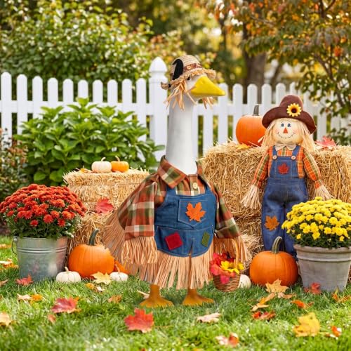 Fall Scarecrow Porch Goose Outfits Fits 23" Yard Outdoor Patio Goose Statue - color: Scarecrow