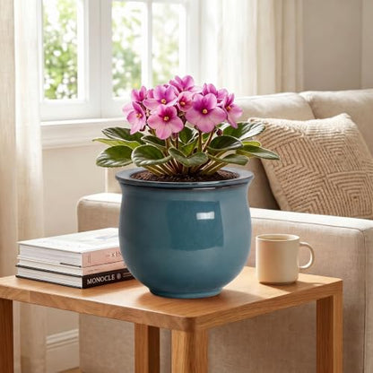 8 Inch Ceramic Self Watering Plant Pots, Ceramic Planter, Retro Blue - color: Retro Blue, size: 8 Inch