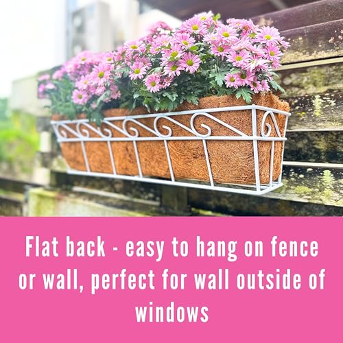 LaLaGreen Fence Window Box (30 in, 2 Pack) White Metal Trough Planter - size: 30" (76cm) x 2 pack