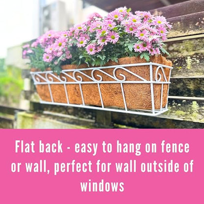 LaLaGreen Fence Window Box (30 in, 2 Pack) White Metal Trough Planter - size: 30" (76cm) x 2 pack