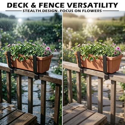 Chumia 4 Pack Window Flower Box Deck Railing Brackets for 2 x 6 Inch Deck, Heavy Duty Decks Railing Planter Brackets, Flower Baskets Holder for Fence Patio Garden Balcony