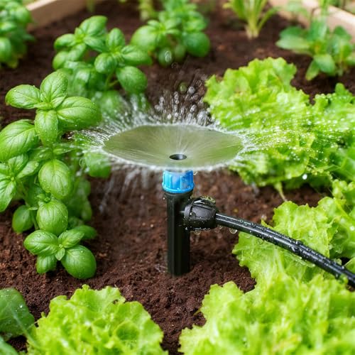 50pcs Drip Emitters with Stake for 1/4" Irrigation Tubing, Adjustable 360 Degree Water Flow Irrigation Vortex Sprayers & Stream Emitters On 5" Stake Garden Irrigation Dripper System - color: Drip Emitters-50P