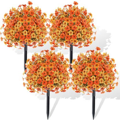 Agusbagli 4 PCS Fall Artificial Flower Ball Topiary 24" with Ground Spikes - color: Yellow, Orange